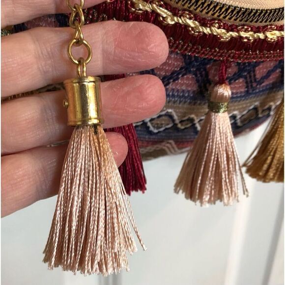 BOCHEIS - NWT Ethnic Style Boho Tassel Shoulder/Chest/Waist Bag in Woven Fabric - Picture 10 of 15